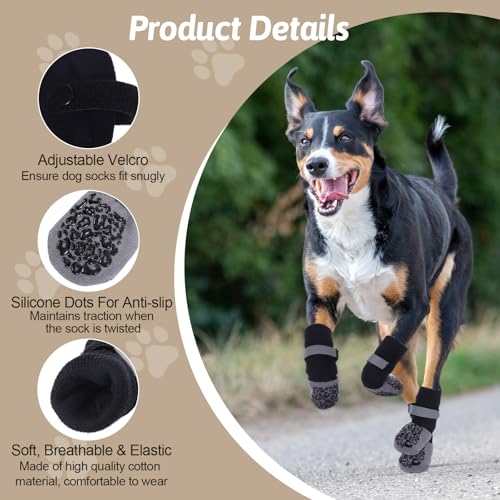 4 Stück Hundesocken Anti Rutsch, Antirutschsocken Hund, Hunde Socken Antirutsch, Hundesocken Leckschutz, Leckschutz Pfotenschutz Hund, Verstellbarem Klettverschluss, für Innen- und Außeneinsatz(XL)