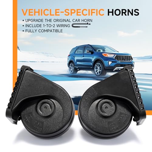 Image of Car Horn Compatible with Ford /GMC /Chevrolet /Ram /Tesla 12V 130dB Loud Dual-Tone Snail Horns for Ford with 1 to 2 Plug Wiring Harness