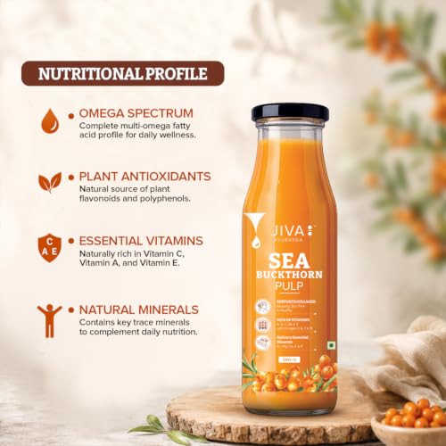 Image of JIVA Ayurveda Sea Buckthorn Pulp 300 ml | Natural Sea Buckthorn Juice | Fruit Pulp (300 ml (Pack of 1), Fruit Pulp)