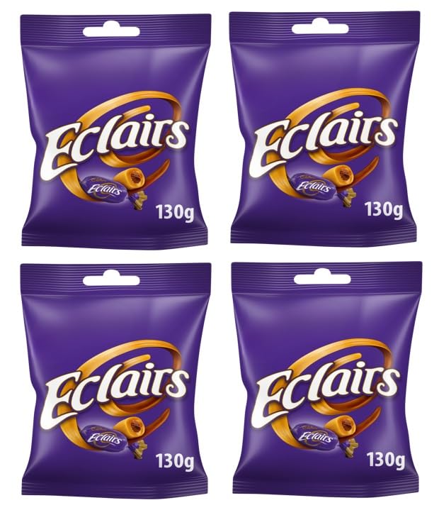 Eclairs Chocolate Bag Caramels with Milk Chocolate Centres Delicious Chewy Treats 130g Chocolate Sweets Perfect for Daily Snacks and Gifting Available for Hampers (4 Bags x 130g)