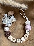  Schnullerkette Baby Holz Natur - personalisiert für Mädchen und Jungen - Individuelle Nuckelkette - Häkeltier Reh (Farben wählbar)
