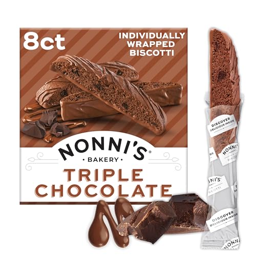Nonni's Triple Chocolate Biscotti, Individually Wrapped Italian Cookie Snacks, 8 Servings (Pack of 1)