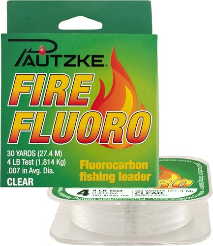 Fire Fluoro Fluorocarbon Fishing Leader, Clear, 30 Yards, 6lb, 4lb, 2lb Test, Superior Strength, Low Stretch, High Abrasion Resistance, Great for Small Jigs Baits (Clear, 30 Yards, 4, Pounds)