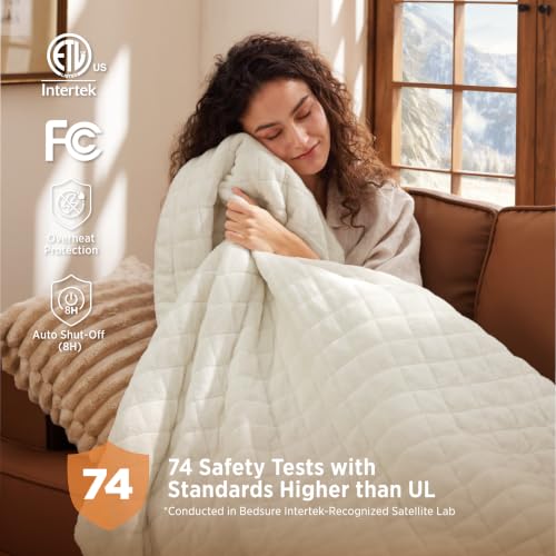 Image of Bedsure Quilted Heated Blanket Twin, Warm Filled Electric Blanket, Ivory