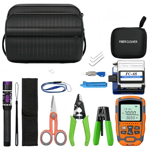 AUA Professional Fiber Optic Testing Kit with Power Meter -70~+10dBm Visual Fault Locator Network Tester LED Light Source FC-LC Adapter Cleaver Tools Set