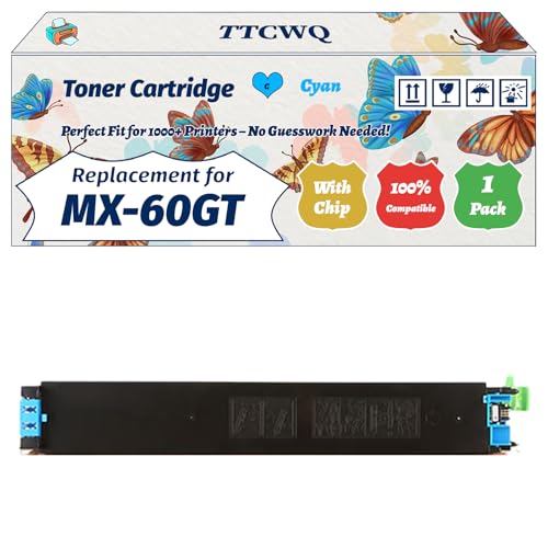 Image of TTCWQ Compatible for Sharp MX-60GT Toner Cartridge Work for Sharp MX-3050 MX-3060 MX-3070 MX-3550 MX-3560 MX-3570 Printers, with Chip, High Yield 40000 Pages, High-Definition Printing (1 Pack Cyan)