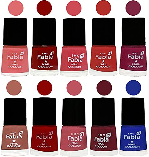 Image of SMC Fabia ALL IN ONE (PACK OF 10), Long Lasting Glossy Nail Polish, 6 ml Each, All Vibrant Colours,02346