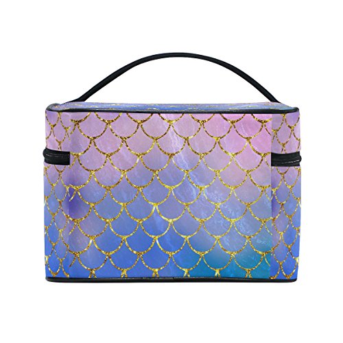 Zoeo Makeup Train Case Purple Mermaid Scales Marble Fish Light Summer Gold Korean Carrying Portable Zip Travel Cosmetic Brush Bag Organizer Large White Elephant Gift For Girls Women #TOP3