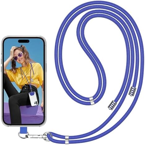 SS Phone Lanyard, Adjustable Detachable Neck Strap with Phone Patch Suitable for Any Cell Phone Smartphones - Blue