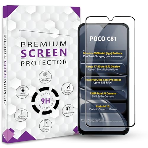 Image of Premium Tempered Glass Screen Protector Guard For Poco C81 (6.9 Inch, Pack of 1) | Edge to Edge Coverage With Easy to installation kit