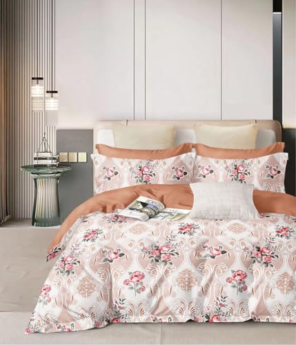 Image of 200 TC Cotton Bedsheet Set with 2 Pillow Covers | King Size Soft Breathable Wrinkle Free - Floral Printed Double Bedsheets | Bed Size 78x78x10 Inches | Pillow Covers Fit Up to 10 Inch