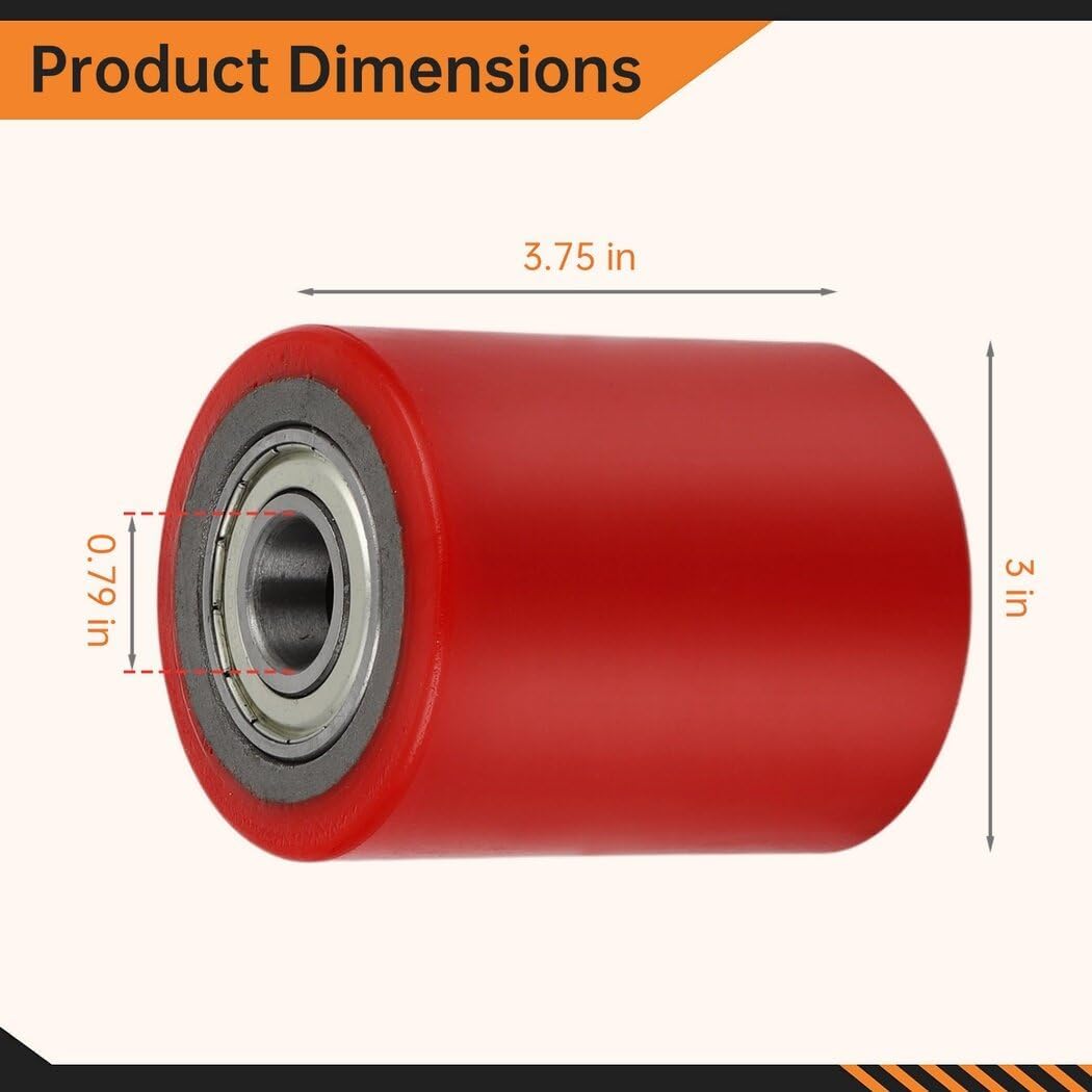 1 Pair Pallet Jack Load Wheels, Manual Pallet Jack Truck Wheels 3” x 3.75” with Bearings ID 20mm, Pallet Jack and Lift Truck Rear Wheel Replacement, Red(1 Pair)