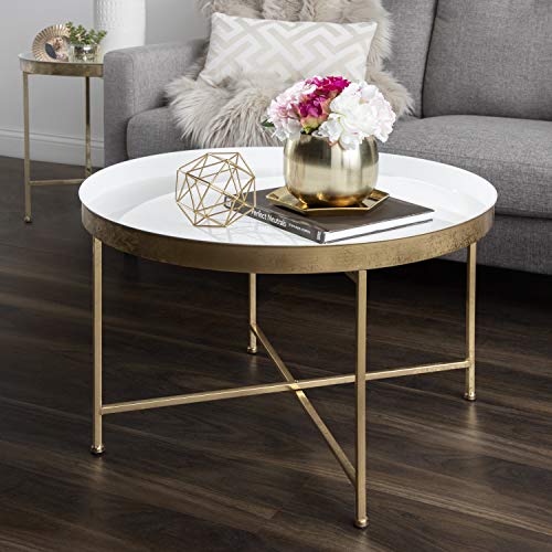 Kate And Laurel Celia Modern Glam Round Metal Coffee Table, 28.25" X 28.25" X 19", White And Gold Leaf, Chic Sophisticated Accent Table #TOP1