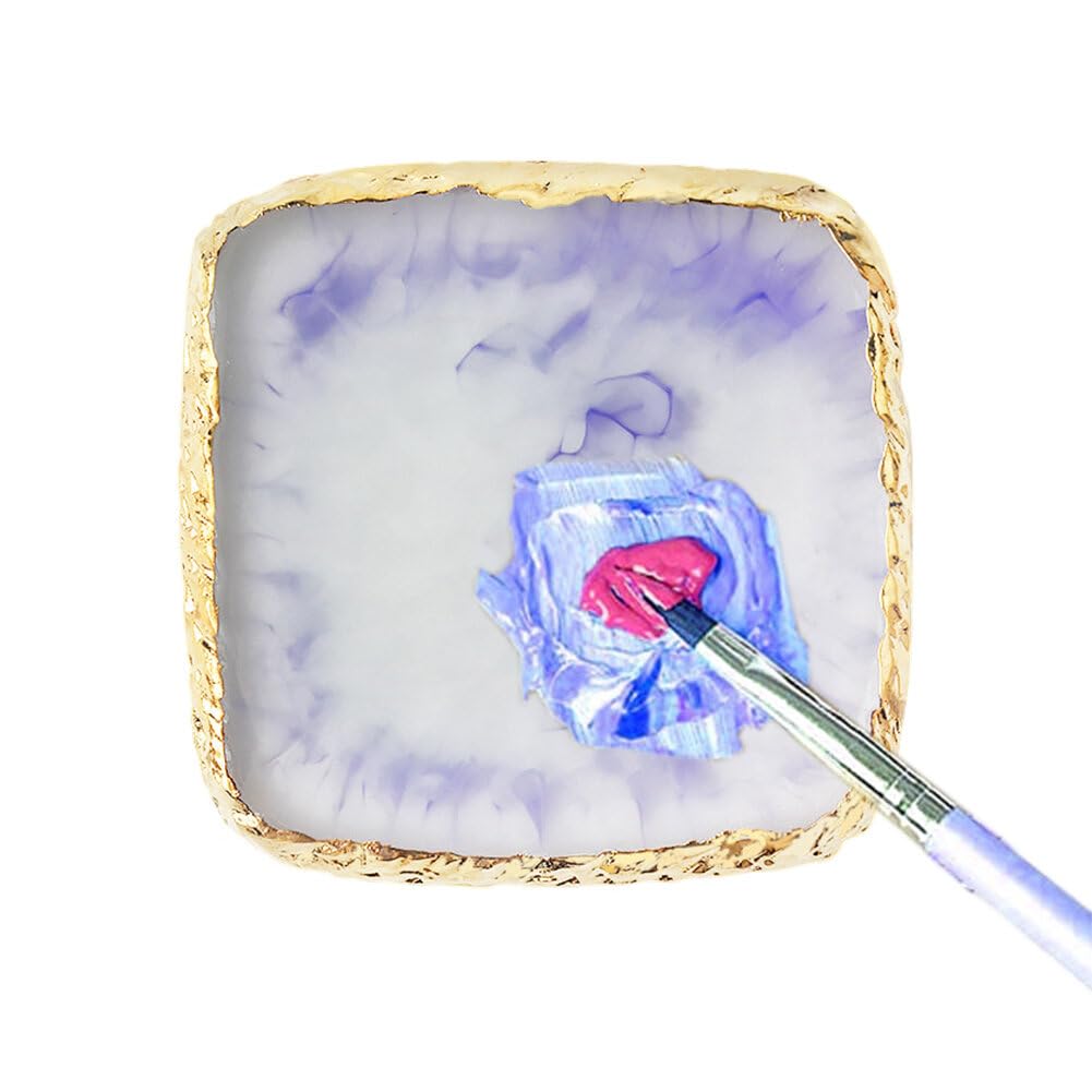 Nail Art Palette,Resin Nail Art Palette,Nail Art Palette Gold Edge Nail Holder Resin Agate Ornaments Nail Gel Color Makeup Display Board Mixed Color Pallet Purple