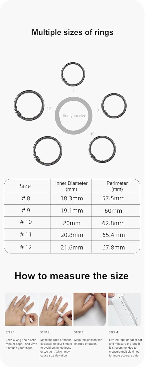 2025 Smart Ring,con Monitoraggio del Sonno e della Frequenza Cardiaca,Resistenza all'Acqua 5ATM,Tracker Fitness Leggero da 4,4g con Durata della Batteria 7 Giorni,Android iOS