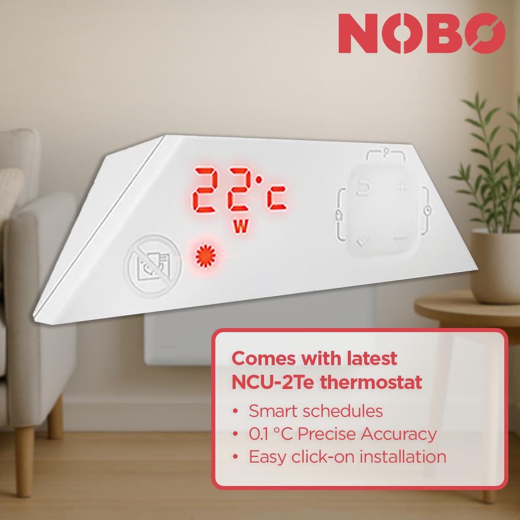 NFK4N elektryczny grzejnik konwektorowy, 1250 W, w zestawie rolki i montaż ścienny, biały, inteligentny termostat z timerem (NCU-2Te), energooszczędny grzejnik elektryczny, IP24, ochrona przed