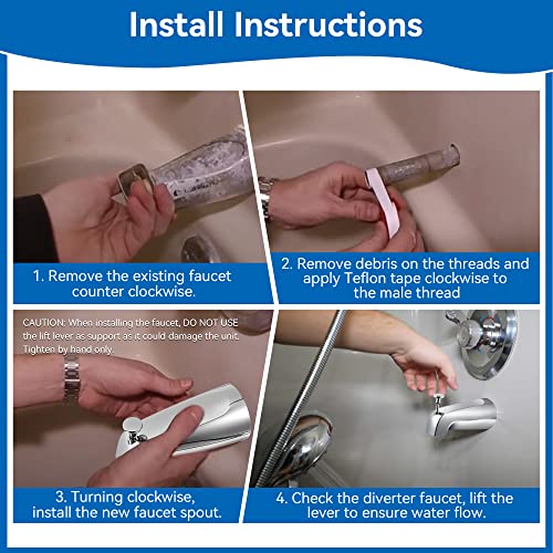 Dreyoo Universal Bathroom Tub Spout Compatible With Westbrass E531D-1F-62, 5 1/4 Inches Reach Wall Front Mount Tub Spout With Shower Diverter 1/2" Ips Inside Thread Bathtub Faucet Spout (Chrome) #TOP3