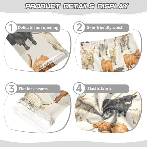 ALAZA Girls' Leggings Children's Yoga Pants Skinny Printed Dance Neutral Colors Highland Cows Comfortable 4T2