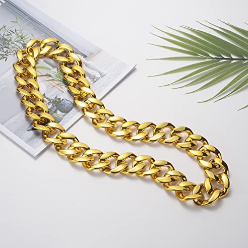 80s 90s Hip Hop Costume Jewelry Gold Chain for Women Men Gold Acrylic Chain Rapper Faux Gold Chain Necklace Costume Accessory4