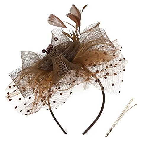 Women Fascinator Hat Tea Party Headband Wedding Cocktail Hat Charming Head Decoration (Coffee-2) Cover