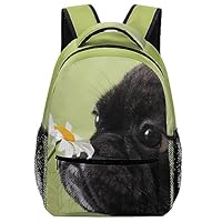 JZemdybill Durable Oxford Cloth Casual Daypack, Dog Pattern Pug Flower Backpack, College Bag for Boys, Girls, Travel, Sports