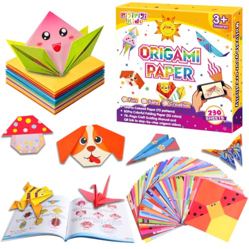 Pigipigi Kids Craft Origami Paper Kit for Kids Ages 5-8 8-12 with Guiding Book 230 Sheets DIY Art and Crafts Supplies Colorful Folding Papers Set Projects Gifts Activity for Boy Girl Toys(Cartoon)