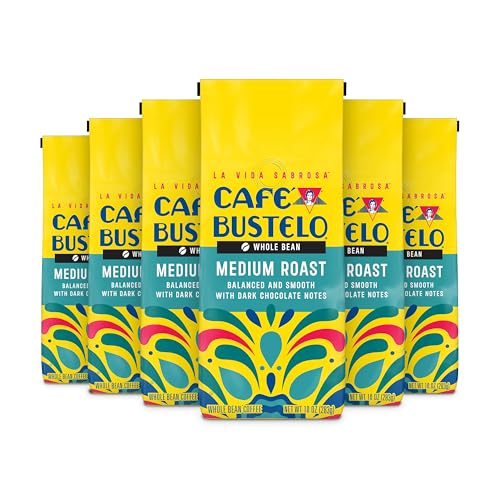 Image of Cafe Bustelo Medium Roast Whole Bean Coffee, 10-Oz. Bag (Pack of 6)