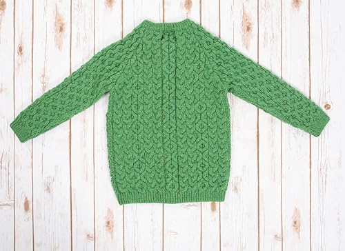 Image of SAOL Aran Cardigan for Kids: 100% Merino Wool, Crew Neck, and Button Front - Made in Ireland