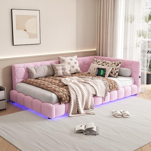 Canape Abatible de Formato Individual 90x200 cmcon Chasis de Dia Tipo Divan Acolchado con Sistema de Carga Centralizado y Bastidor Estable para el Salon Casa Fuerte Rosa