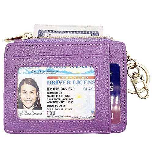 Image of Womens Slim RFID Credit Card Holder Mini Front Pocket Wallet Coin Purse Keychain, Lichee Lightpurple, small,