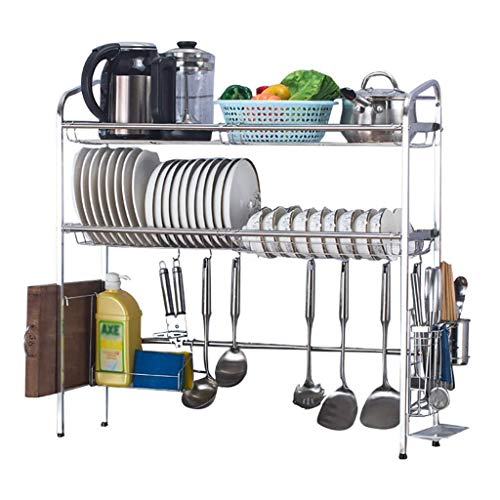 SBCGFY Escurridor de Platos de Acero Inoxidable de 2 Niveles para Fregadero de Cocina, escurridor de Platos, Cubiertos, vajilla de Agua, Organizador