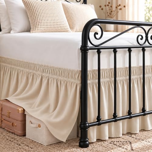 RIMELA Bed Skirt with Split Corners, King, 15 Inch Drop, Light Beige