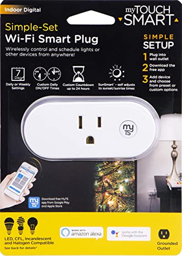 myTouchSmart 39844 WiFi Smart Light Switch Indoor Plug-In, Works with Alexa, Google Assistant, Preset and Custom Programs, On/Off Lighting Control, No Hub Required, White