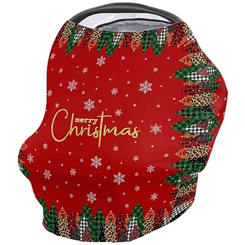 Nursing Cover for Breastfeeding Scarf, Merry Christmas Xmas Tree Snowflake Leopard Red Baby Car Covers Super Soft Multi Use for Canopy Shopping Cart Cover Blanket Stroller Cover