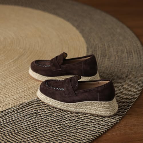 Women's Espadrilles Flats Platform Wedge Espadrill Flats Round Toe Suede Slip-on Flat Comfortable Vintage Shoes3