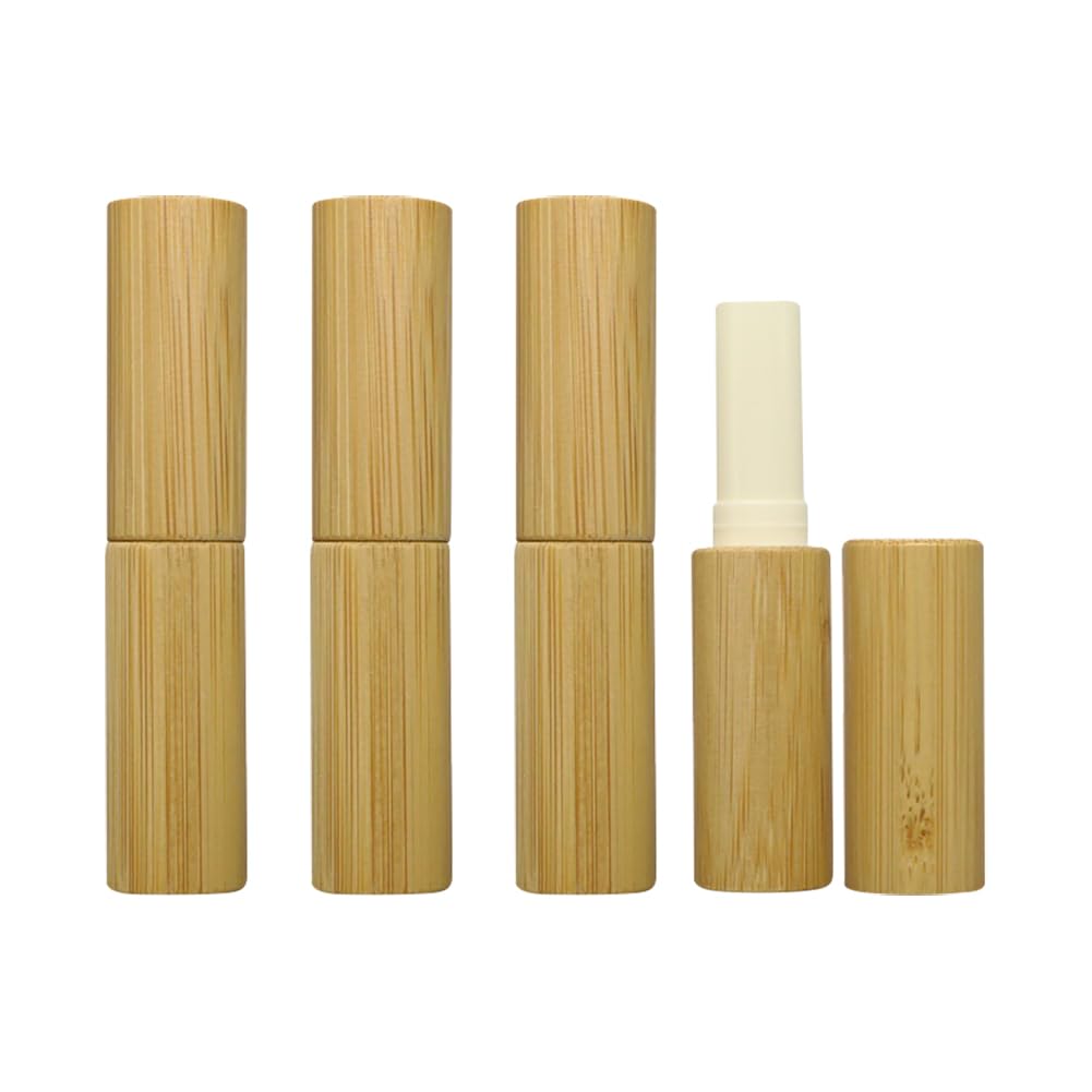 4 Pcs 4g Bamboo Lipstick Tubes Empty Lip Balm Tubes Refillable Lip Gloss Tubes Bottle Small Deodorant Containers