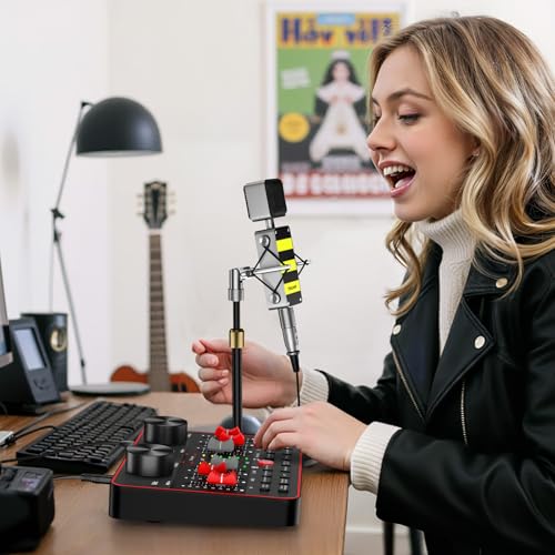 Image of neculogy Podcast Equipment Bundle, Audio Interface with Cardioid Designer BM800 Mic for Gamer and All-in-One DJ Mixer, Perfect for Live Streaming, Singing, YouTube, Gaming