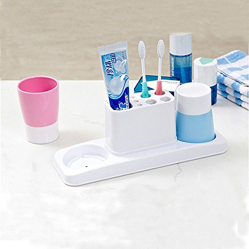 Image of Eslite Bathroom Toothbrush Toothpaste Stand Organizer Plastic Storage Rack Set