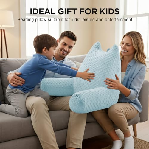 Baskbed Reading Pillow for Kids Sitting in Bed Couch Adult, Back Pillow for Bed Sitting Up, Back-Rest Support Cushion with Pockets and Arms, Watching TV, Relaxing, Reading, Light Blue - image 8