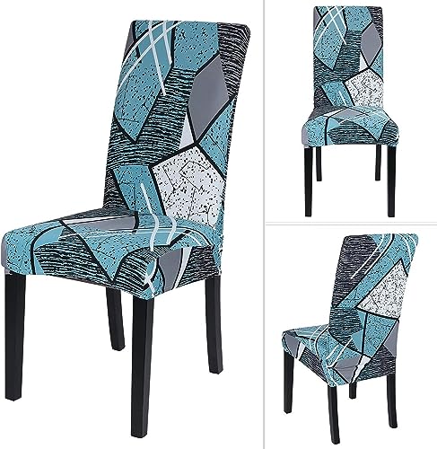 Image of House of Quirk Elastic Chair Cover Stretch Removable Washable Short Dining Chair Cover Protector Seat Slipcover (Pack of 2, Grey /Blue Prism)