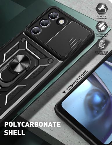Image of SPAZY CASE Vivo T3 5G Back Case | Heavy Duty Hybrid Case with 360 Degree Rotating Finger Ring Holder + Slider Shutter Camera Protection Cover for Vivo T3 5G 5G - Black