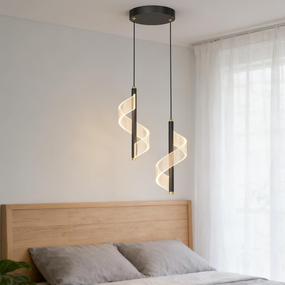 LED Moderno Luci sospese 8W Regolabile 3 temperatur Colori 3000K/4500K/6000K, Camera da letto lampada a sospensione comodino luce pendente lampadario Per soggiorno sala da pranzo (Nero B)