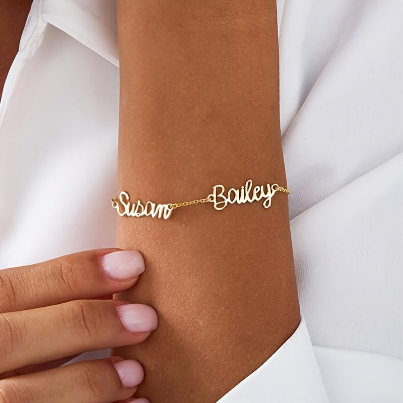 JINMA Custom Name Bracelet for Women – Personalized 1-5 Names Adjustable Nameplate Bracelet – Sterling Silver/Gold – Gift for Mom, Wife, Friends3