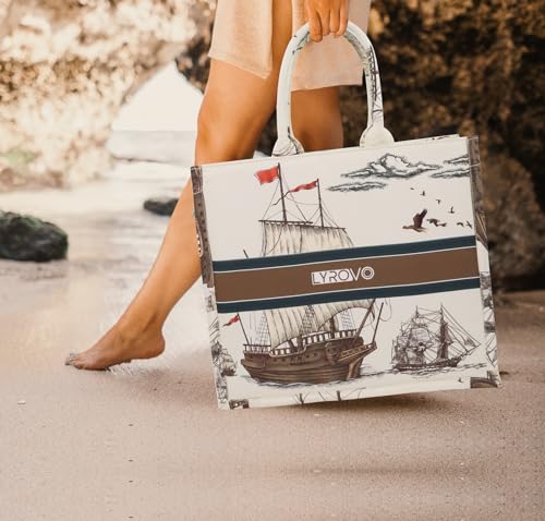 Image of Lyrovo Canvas Tote Bag for Women Purse Handbag