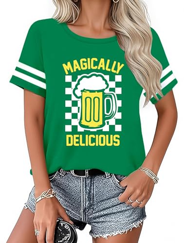 UYIQL Women Magically Delicious Shirt St Patricks Day Shirt Irish St Paddys Day Gifts Outfit Green L