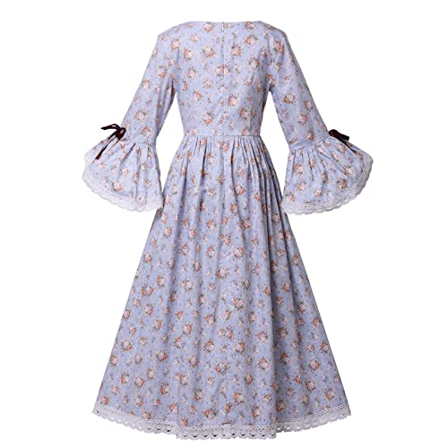 Graceart Colonial Girls Dress Prairie Pioneer Costume 100% Cotton (Grey,Size-14) #TOP1