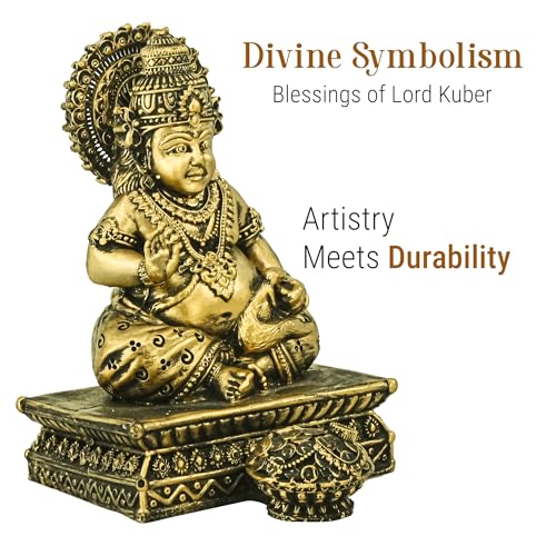 Image of Kuber Industries 6 Inch Resin Kubera Idol for Spiritual Gifts | Kuber Murti Figurines for Pooja Room Money Good Luck & Wealth | Home Decor Items for Hall | Brass Colored
