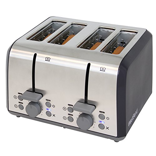 West Bend 4 Slice Toaster With Extra Wide Slots, Bagel Settings, Ultimate Toast Lift And Removable Crumb Tray, Silver #TOP4