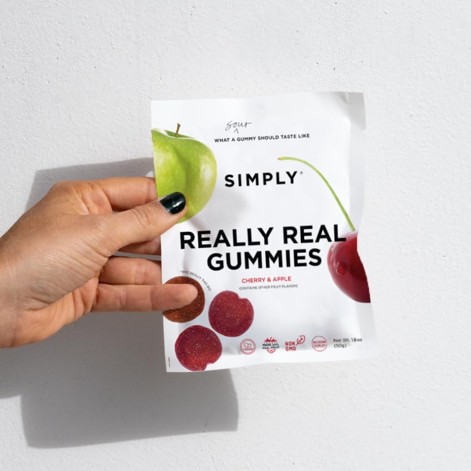 Miniatura 8 de Simply Really Real Gummies  Hechas con fruta real  Bocados de fruta de cereza y manzana  1.8 onzas (paquete de 8)  Sin azúcar de caña + sin gluten +
