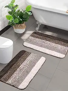 SARAL HOME EASY LIVING Saral Home Microfiber Striped Anti-Skid Set Of 2 Bathmats (Brown,38X50 Cm, Rectangular)